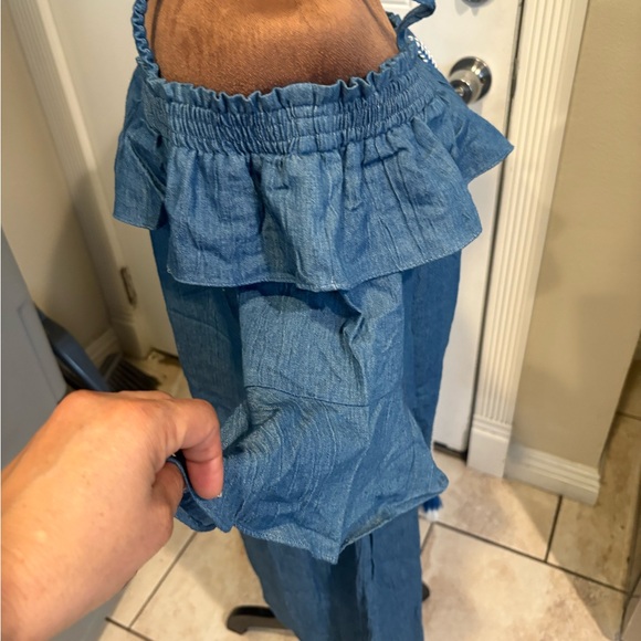 Blue Off-Shoulder Ruffle Dress - Picture 2 of 4